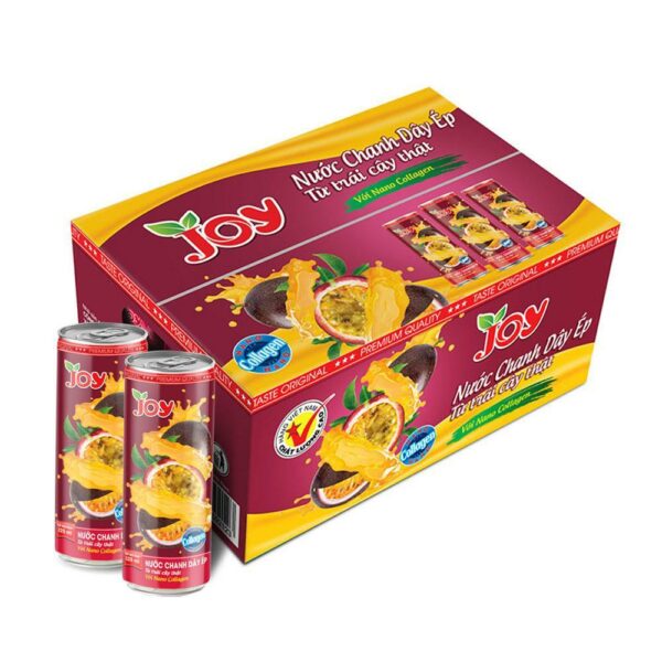 Thùng 24 lon 325ml Nước Chanh Dây Ép với Nano Collagen – Thương hiệu JOY