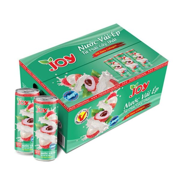 Thùng 24 lon 325ml Nước Vải Ép với Nano Collagen – Thương hiệu JOY