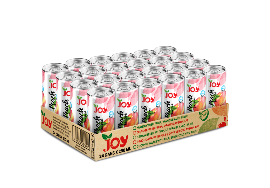 JOY Peach Juice Drink 250ml | Premium Real NFC Juice 24 Cans Tray