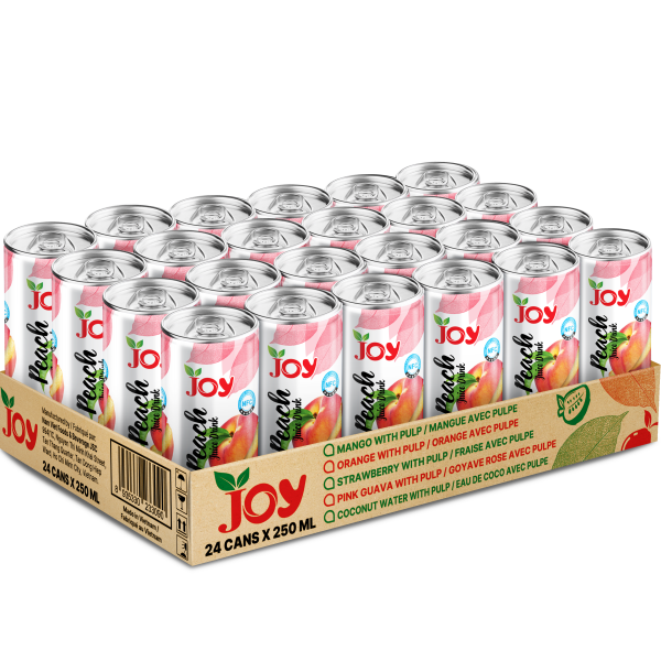JOY Peach Juice Drink 250ml | Premium Real NFC Juice 24 Cans Tray