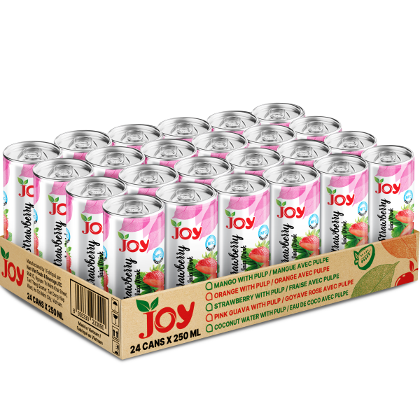 JOY Strawberry Juice Drink 250ml | Premium Real NFC Juice 24 Cans Tray